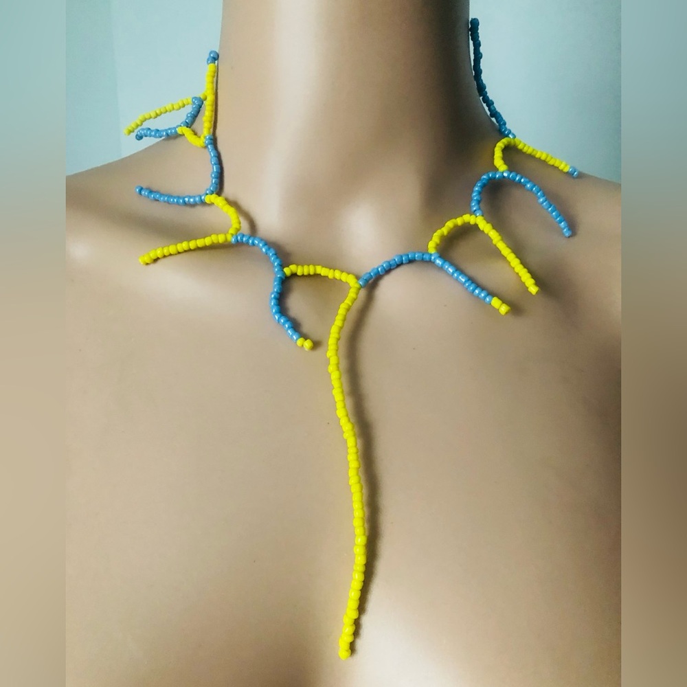 Blue and Yellow Sea Beads Choker Necklace